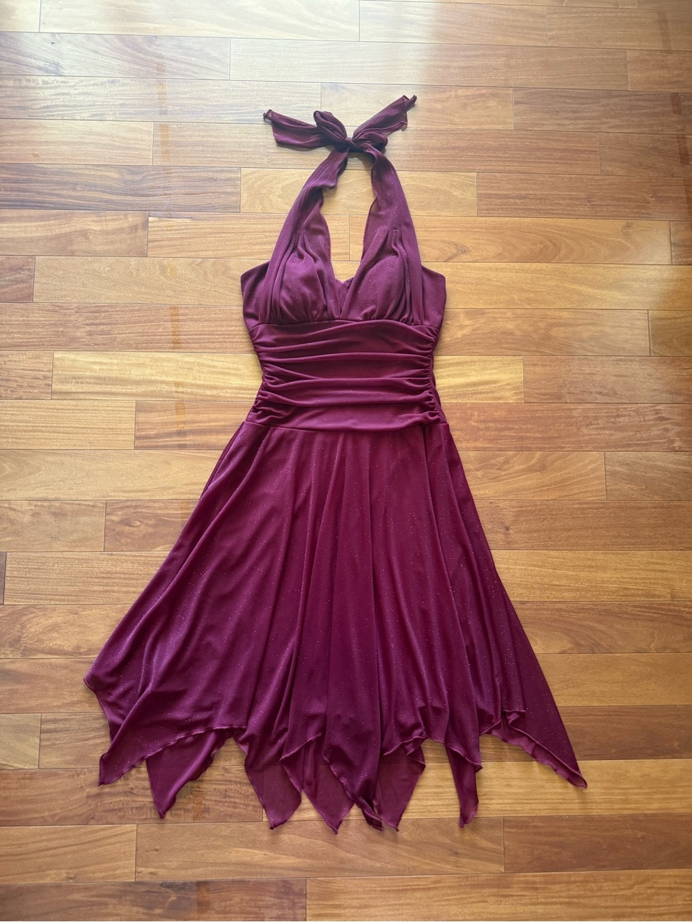 Vintage Speechless Dark Red Shimmer Fairy Hem Halter Dress
